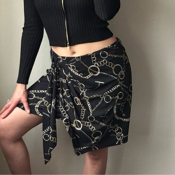 NWT Y2K vintage Cache black chain mini skirt Jersey Small tie front - Picture 1 of 8